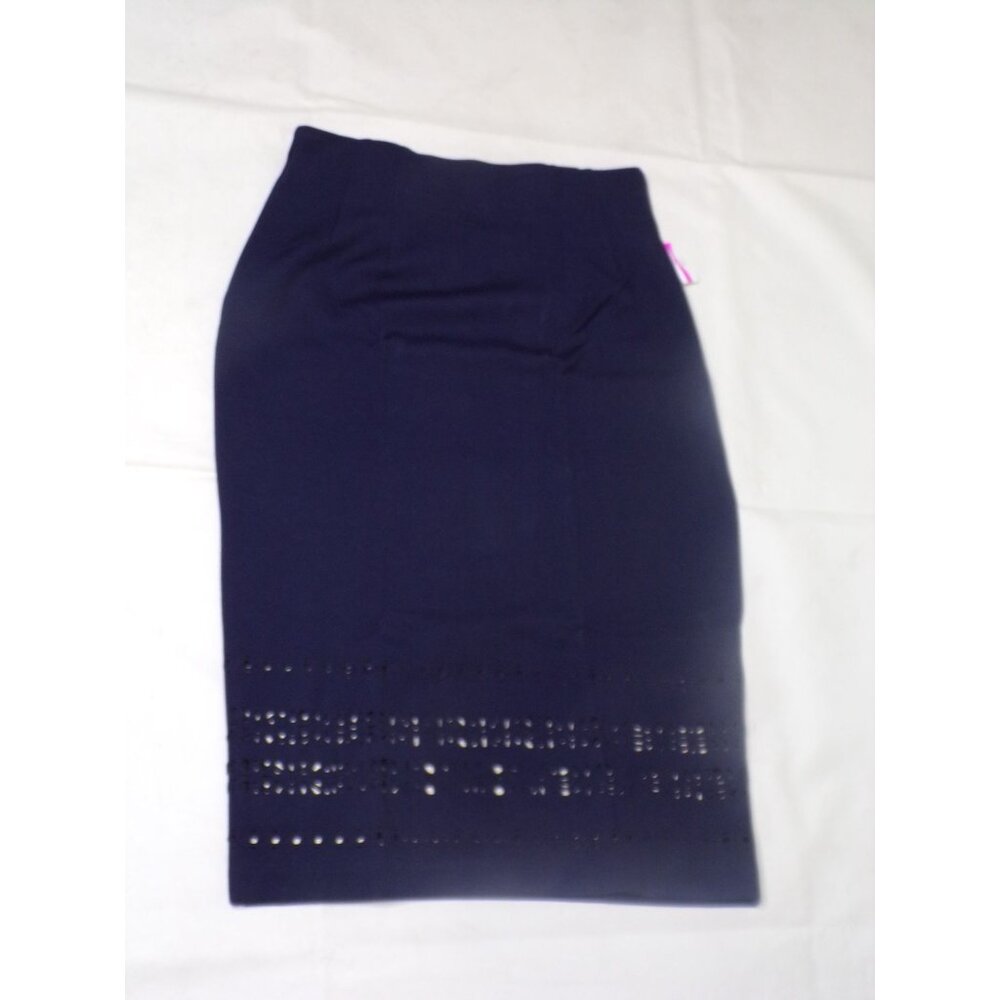 🆕AMANDA & CHELSEA Nordstrom Laser Cutout Stretch Pencil Skirt Navy Blue Large - Picture 4 of 4